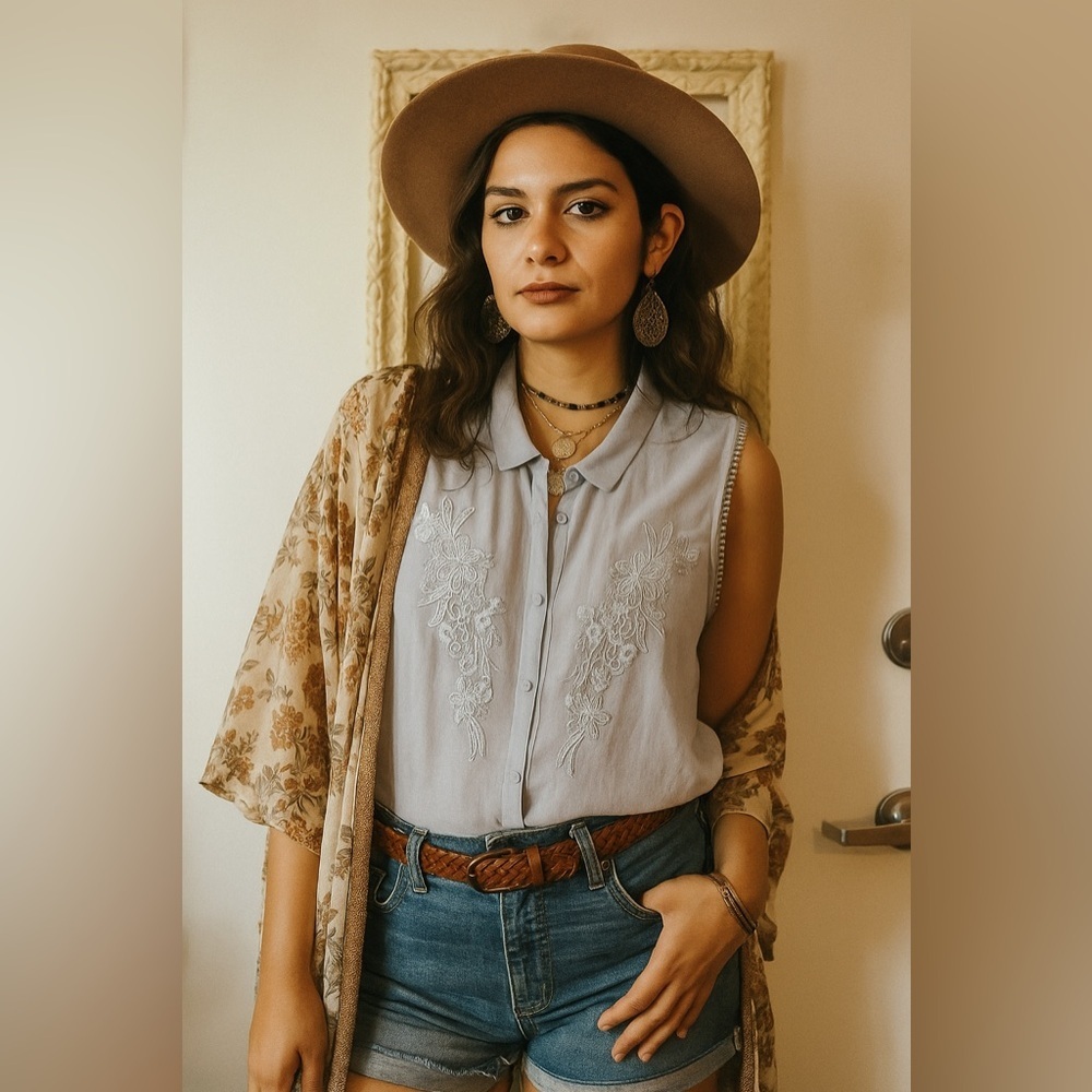 REITMANS | Vintage Embroidered Sleeveless Blue Button Up Sheer Blouse Top - Picture 1 of 12